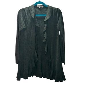Carol Rose Gray Ruffle Cardigan | Women’s M | Soft Knit Wool Blend Open Front